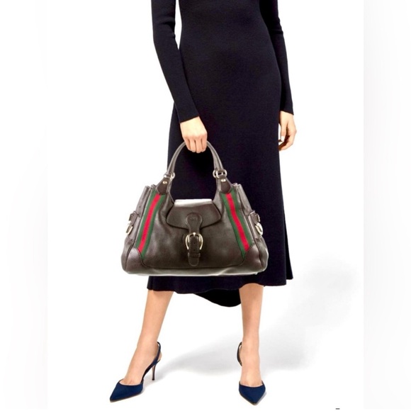 GUCCI Heritage Web Black Leather Shoulder Bag